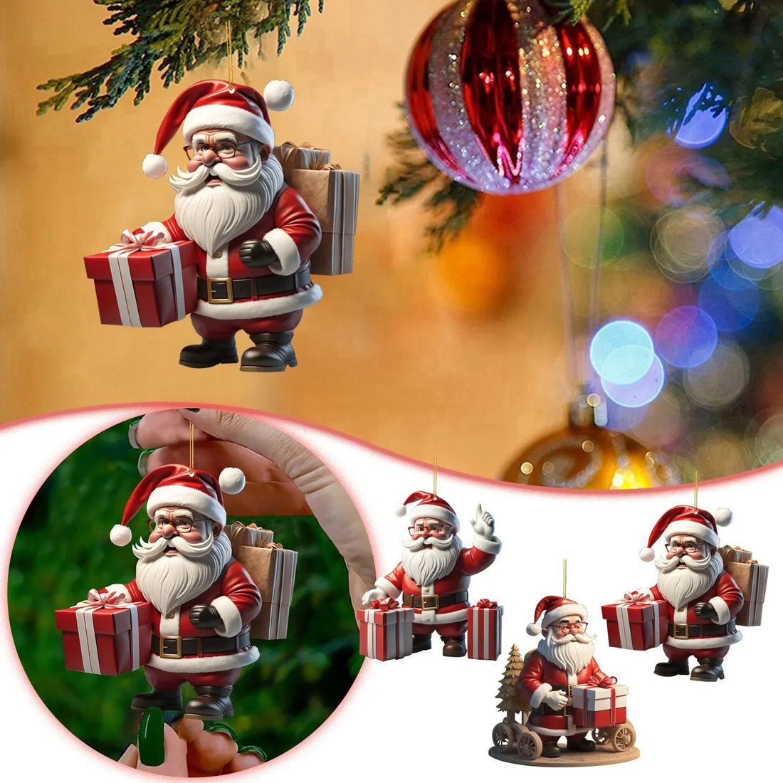 Acrylic Flat Christmas Cartoon Santa Claus Pendant Christmas Tree Pendant