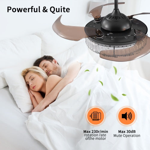 Modern LED Retractable Ceiling Fan With Light And Remote Control Unavailable Platform- Temu