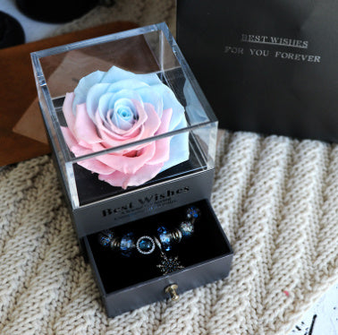 Valentines Day Gift Women Rose Jewelry Box Dried Flower Real Flowers Eternal Roses In Box