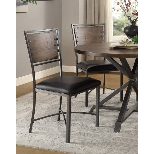 Industrial Style Metal Frame Chairs Set Of 2, Faux Leather Seat Burnished Brown Finish And Gray Metal Finish Rustic Style Dining Kitchen Furniture