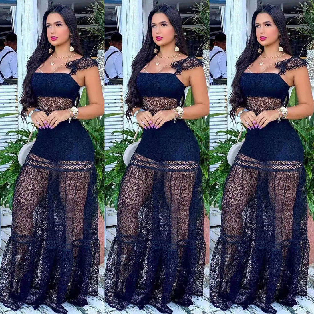 European And Beautiful Nightclub Mesh Stitching Sling Zipper Dress