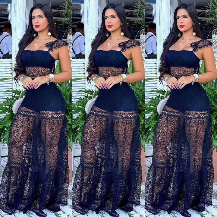 European And Beautiful Nightclub Mesh Stitching Sling Zipper Dress