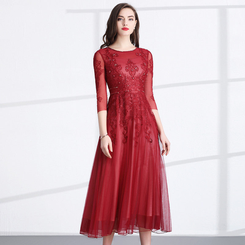 Women's Temperament Slim Fit Mesh Embroidered Dress