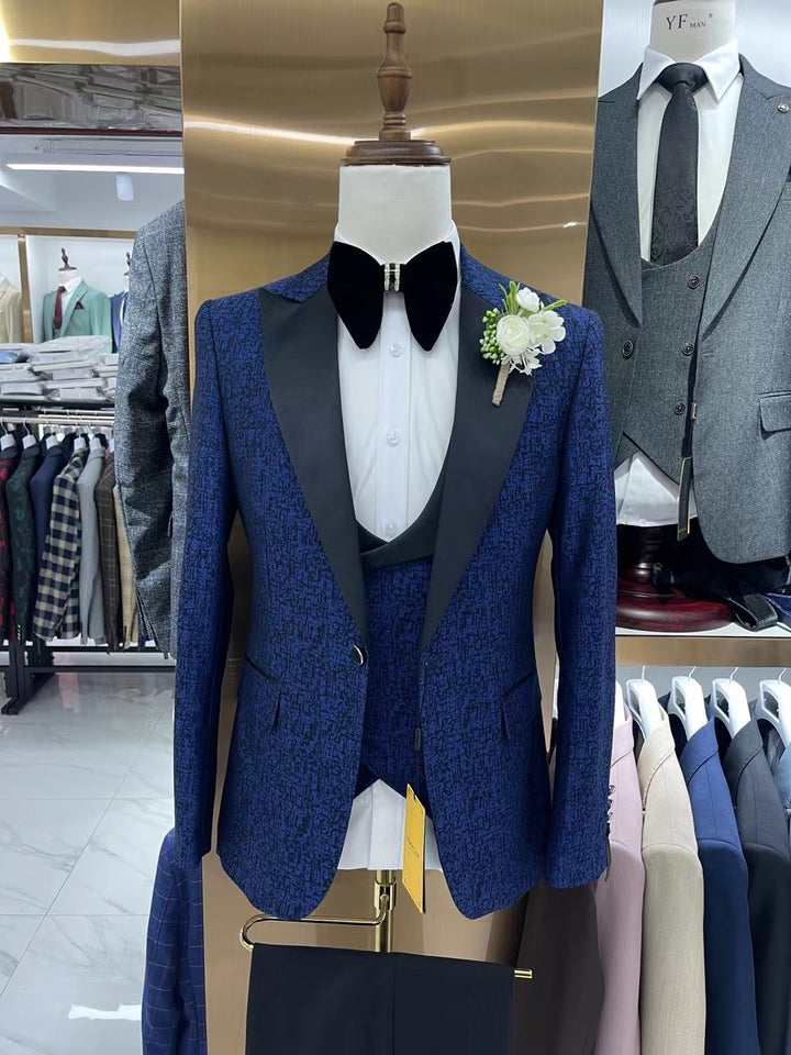 Jacquard Men's Wedding Casual Host Suit 3-piece Set