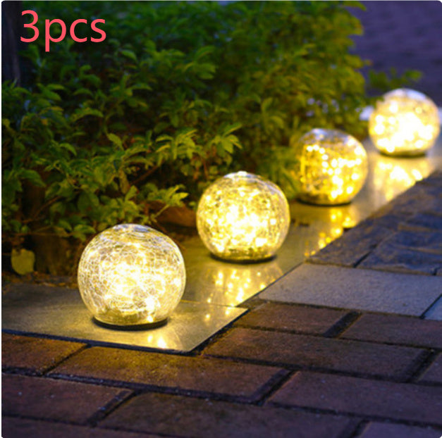 Cracked Glass Ball LED Solar Light Solar Power Garden Light Outdoor Waterproof Ground Lamp Buried Light for Path Yard Lawn