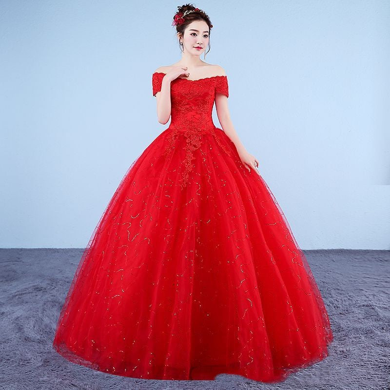 Off-shoulder Wedding Dress Korean Slim Fit