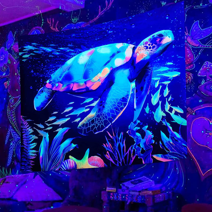 Fluorescent Tapestry UV Luminous Turtle Home Decoration