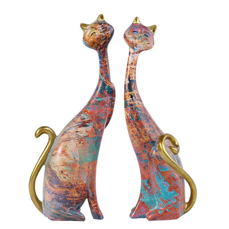 Creative European-style Home Oil Painting Couple Cat Animal Decoration Hotel Living Room Study Soft Resin Craft Gift