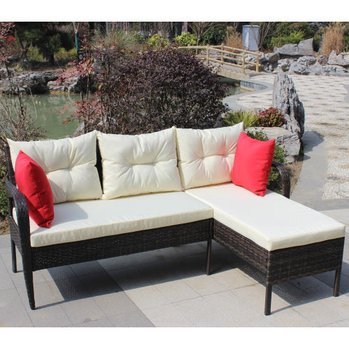 Outdoor Patio Furniture Sets 2 Piece Conversation Set Wicker Ratten Sectional Sofa With Seat CushionsBeige Cushion