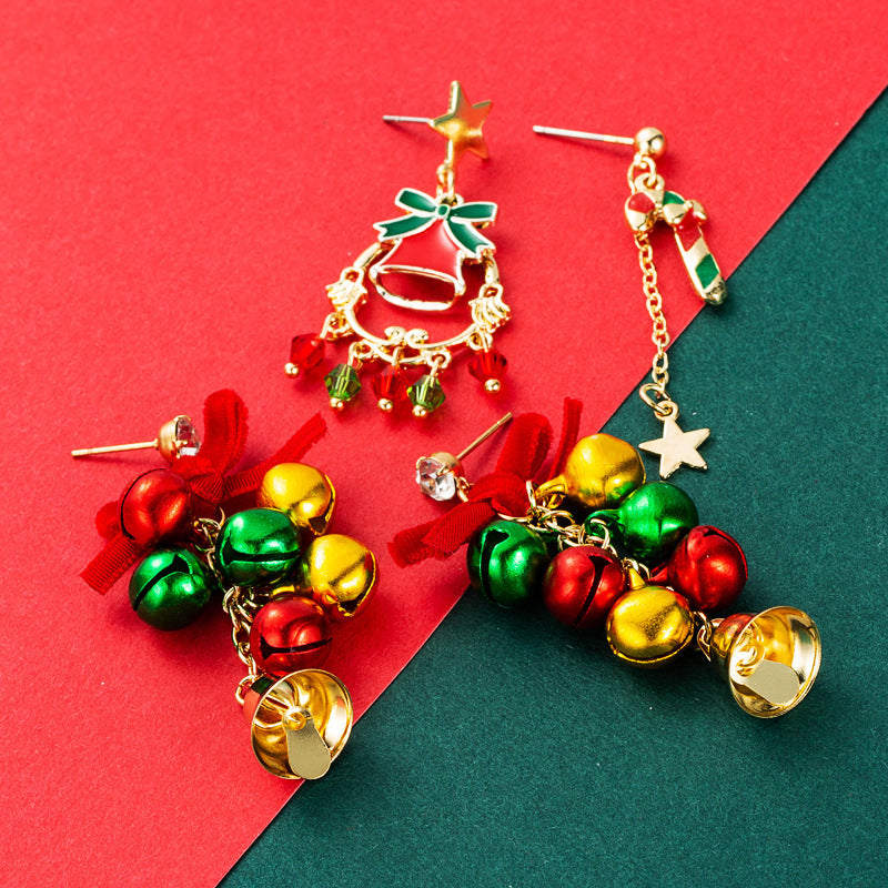 Christmas Series Alloy Dripping Christmas Cane Bells Tassel Earrings Women