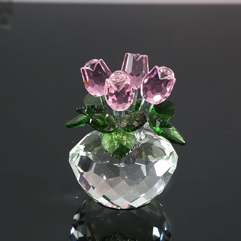 Colorful Crystal Rose Ornaments Home Decoration Crafts