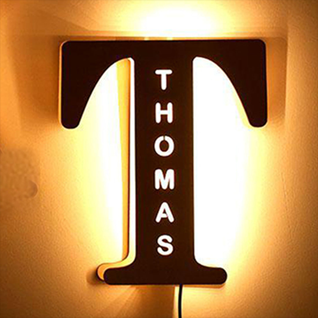 Custom Wooden Engraved USB LED Night Light 24 Letter Bedroom Home Decoration Birthday Gift for Friend Decorative Wall Lamp