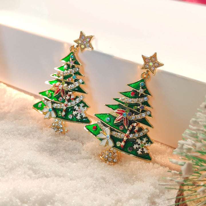 Diamond Christmas Tree Brooch Female Creative Christmas Tree Earrings