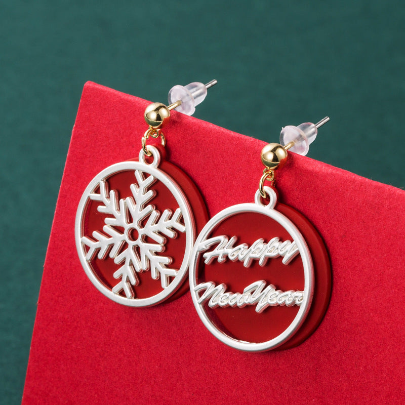 European And American New Christmas Series Asymmetric Christmas Tree Snowflake Earrings