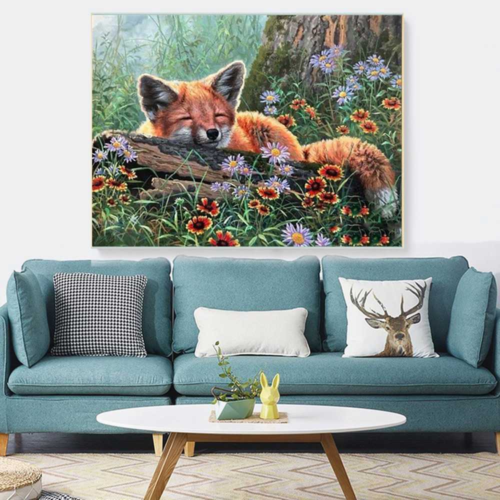 Huacan 5D DIY Diamond Embroidery Fox All SquareRound Diamond Diamond Painting Animal Cross Stitch Craft Home Decoration