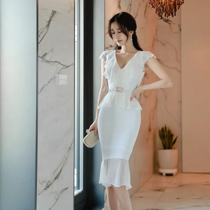 Women's Fashion Temperament Slim Fit Ruffled Dress