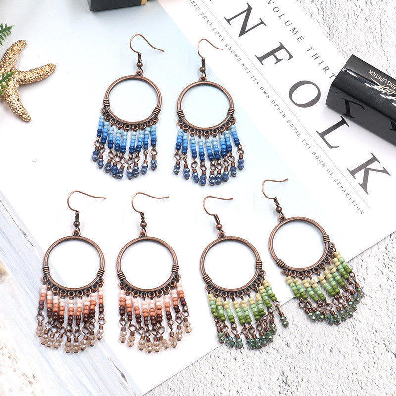 European And American New Product Circle Tassel Earrings