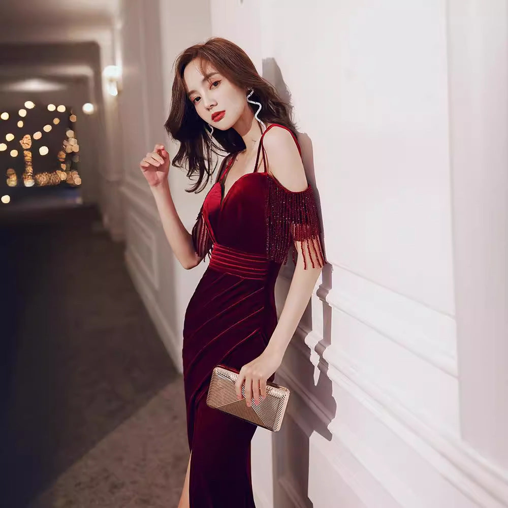 Women's Elegant Slim-fit Tassel Evening Dress