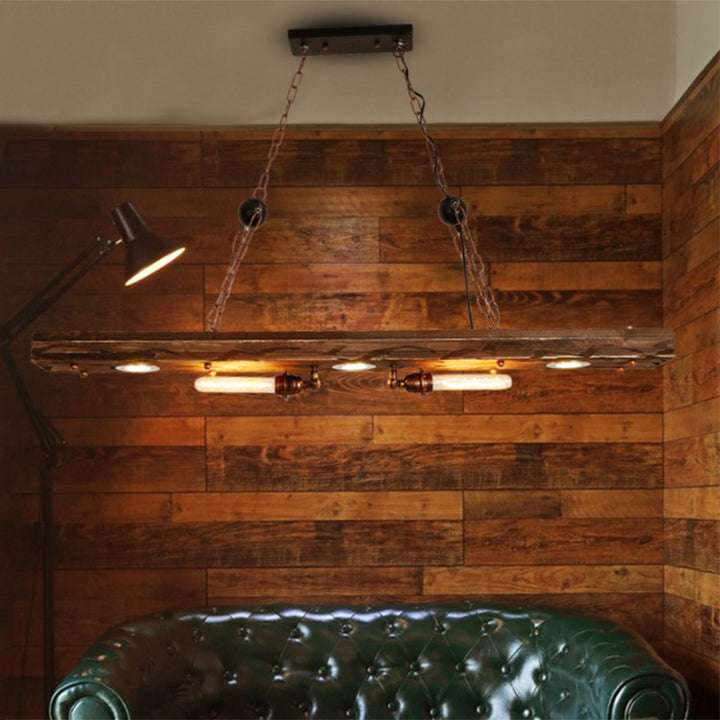 Industrial Style Retro Wood Long Chandelier