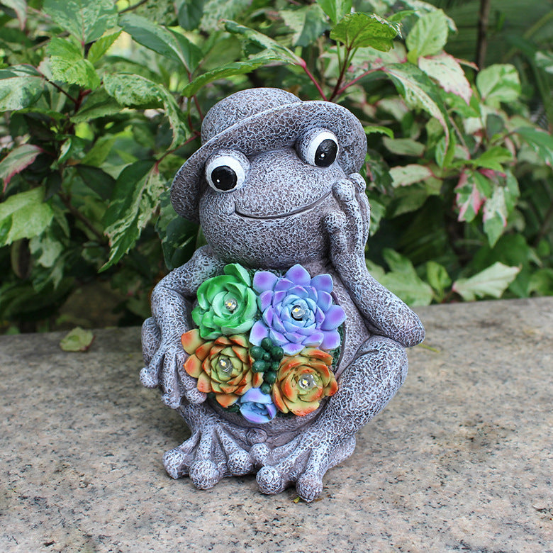 Luminous Solar Lamp Hat Frog Outdoor Courtyard Decoration Resin Crafts