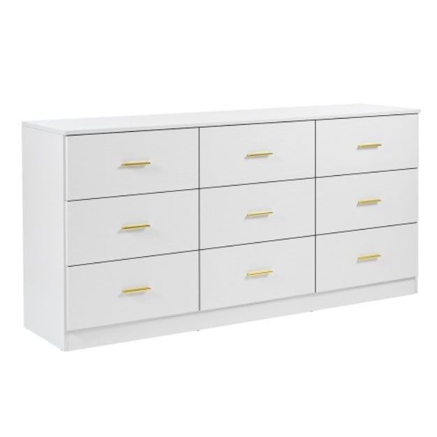 Modern White 9-Drawer Dresser For Bedroom - Ample Storage Wide Chest Of Drawers, Sturdy Safe