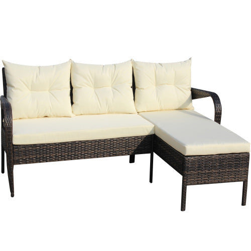 Outdoor Patio Furniture Sets 2 Piece Conversation Set Wicker Ratten Sectional Sofa With Seat CushionsBeige Cushion