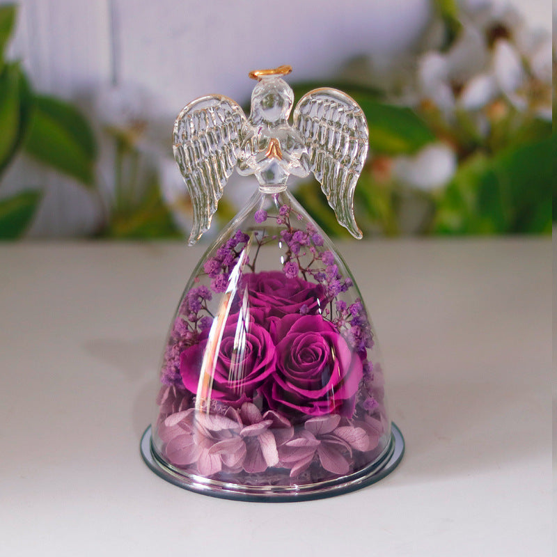 Eternal Flower Gift Box Angel Glass Cover Dried Rose Gift Box For Christmas New Year Valentine's Day Home Decor