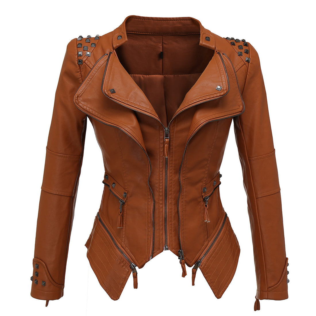 Slim-fit tuxedo mid-length leather jacket