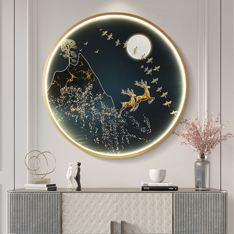 Three Dimensional Relief Entryway Decorative Painting Lamp Circular Background Wall Landscape Mural Lamp