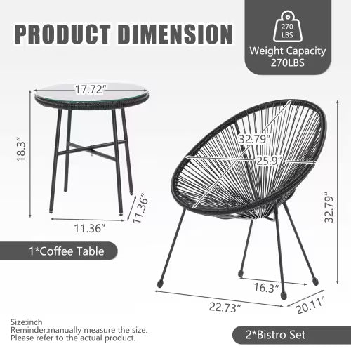 Terrace Bistro Conversation Set With Side Table