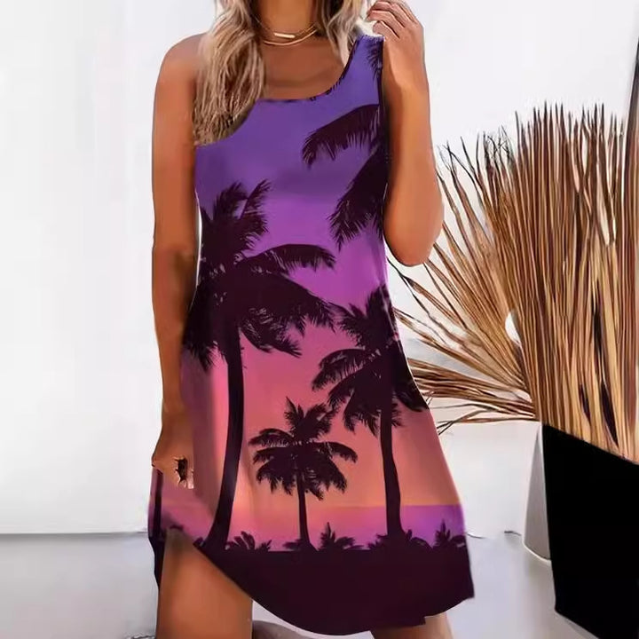 Turtle Print Loose Tank Casual Sleeveless Dress Spring And Summer