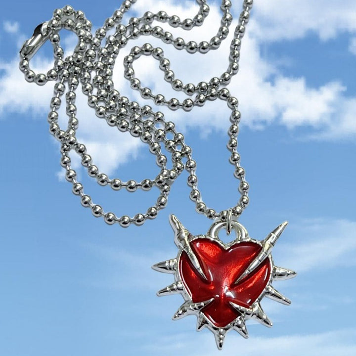 Red Oil-dripping Thorn Heart-shaped Pendant Handmade Metal Personality Jewelry Necklace