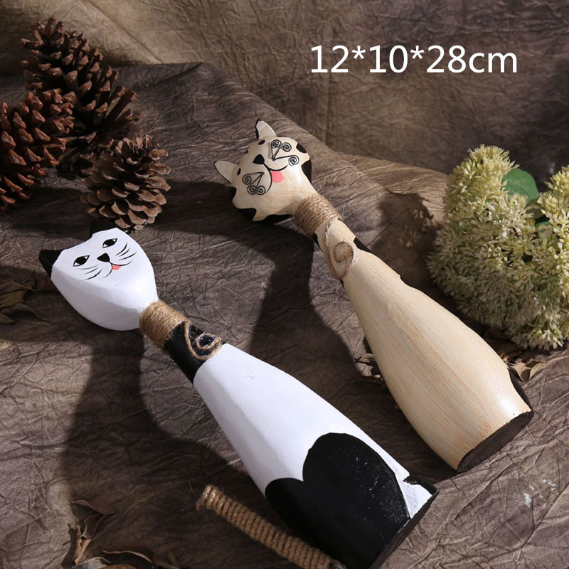 Home Desktop Decoration Wooden Couple Kitten Crafts