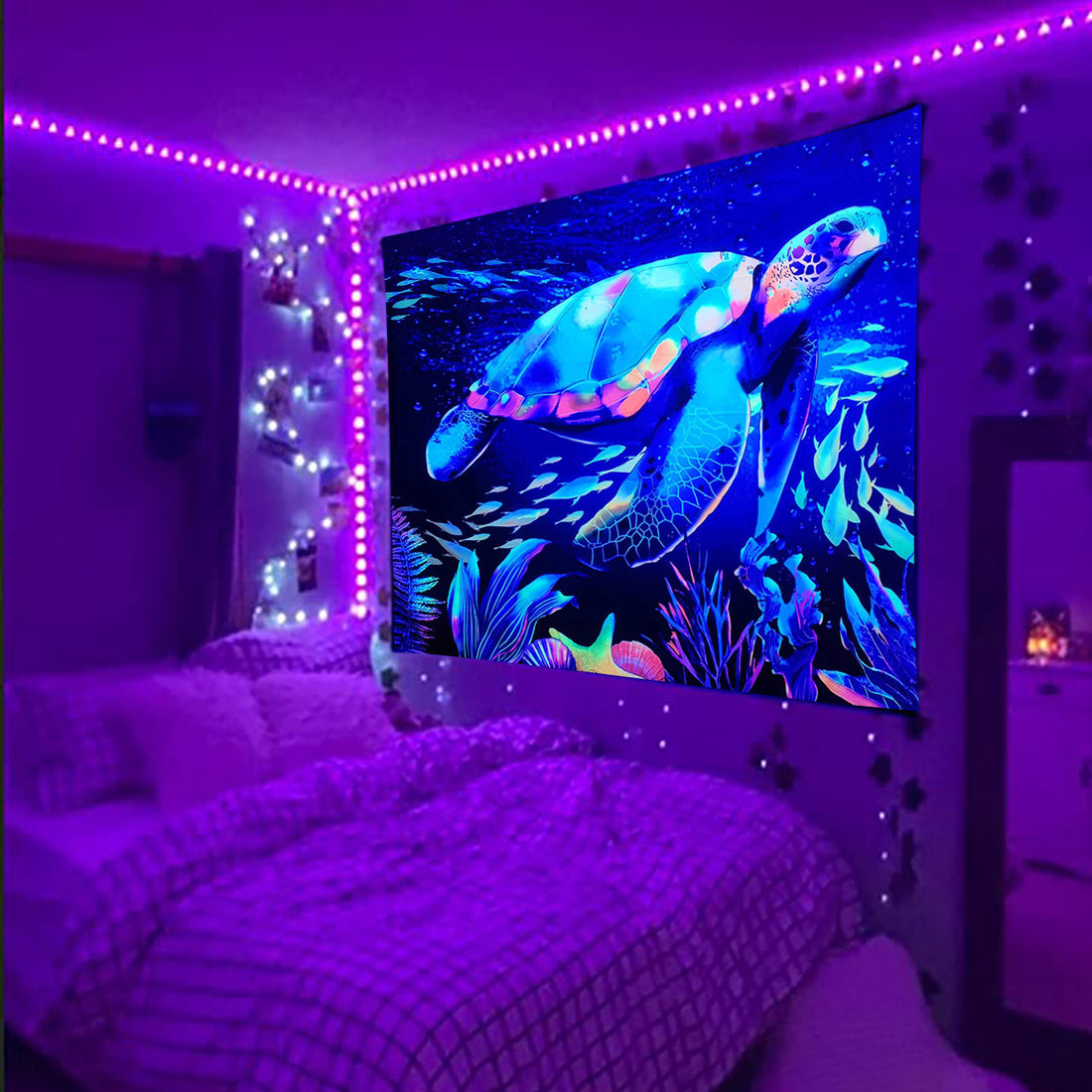 Fluorescent Tapestry UV Luminous Turtle Home Decoration