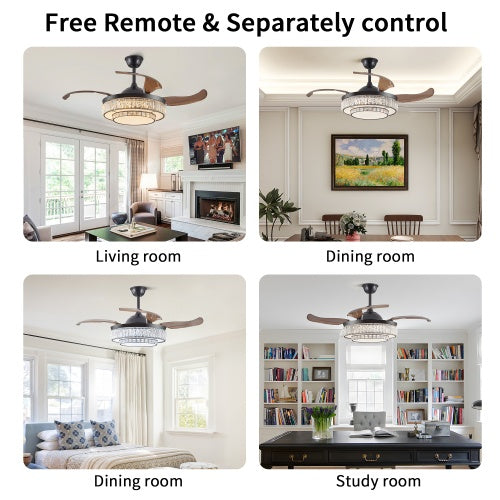 Modern LED Retractable Ceiling Fan With Light And Remote Control Unavailable Platform- Temu