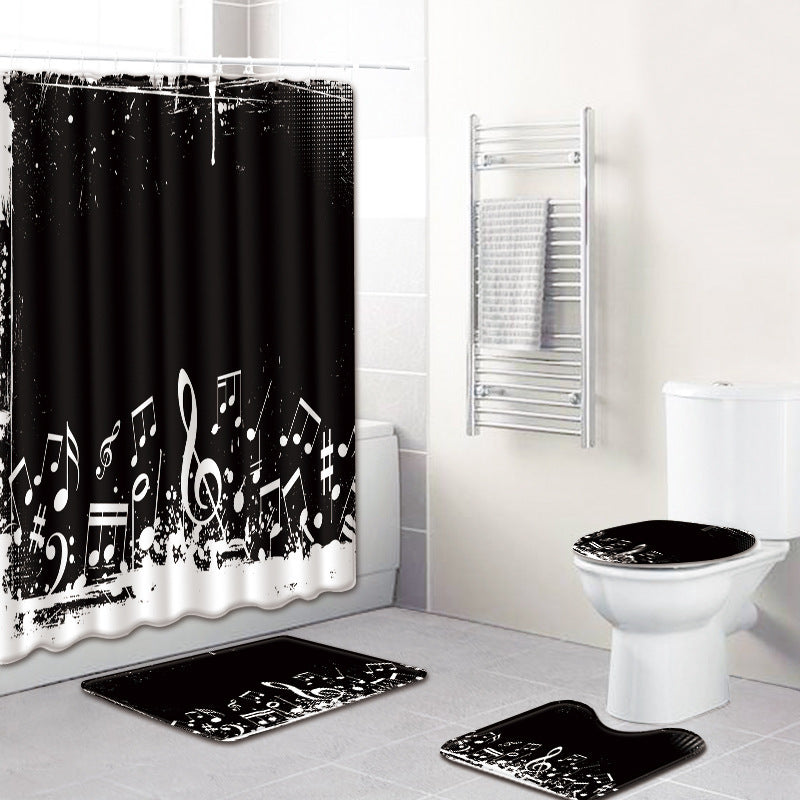 Music Note Music Color Bathroom Carpet Shower Curtain Personality Water-absorbent Non-slip Mat Four-piece