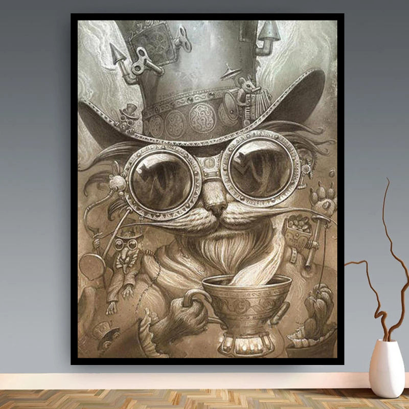 Steampunk Cat Poster Canvas Frameless Home Decoration