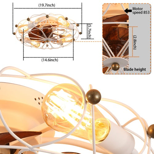 Low Profile Cage Ceiling Fan With Light Remote Control, Built-in Modern Industrial Ceiling Fan Unavailable Platforms- Temu