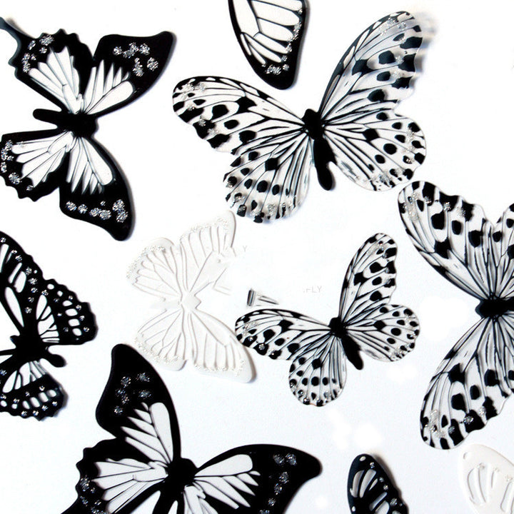 18 PCs Black And White Butterfly 3D Three-dimensional Simulation Butterfly PVC Home Creative Wall Decoration