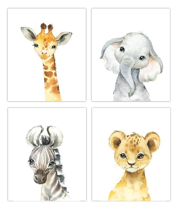 Cute Small Animal Poster Hanging Painting Kindergarten Children's Room Home Decoration Canvas Painting Frameless Painting Core