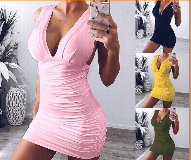 Fashion Temperament Spring New Product Sling Tight-fitting Pleated Dress