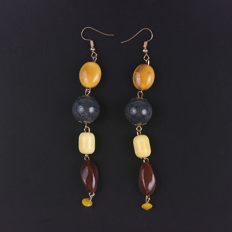 Foreign Trade Hot New Product Earrings  Handmade Pottery Bead Tassel Earrings