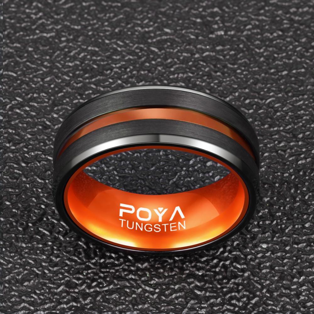 Tungsten Steel Ring With Orange Inner Ring Men