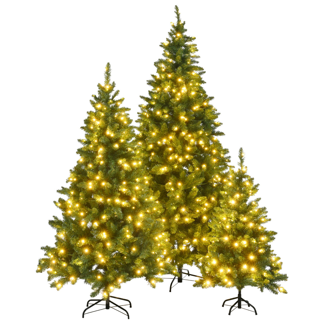 8ft, 6ft, 4ft Pre-Lit Green Pine Artificial Christmas Tree, 3 Articulated Christmas Trees With 820 Warm Yellow LED Lights & 2539 Branch Tips For Festive Decoration For Home, Office & Party