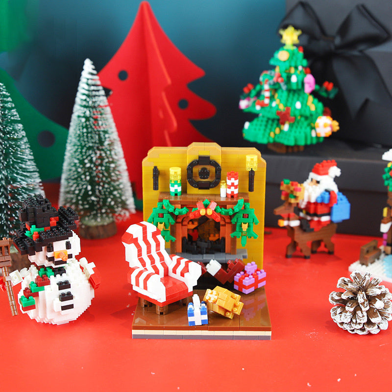 Micro Mini Blocks Father Christmas Sets Model Bricks Building Kits Kids Toys Diamond Santa Claus Tree House Snowman Snowman