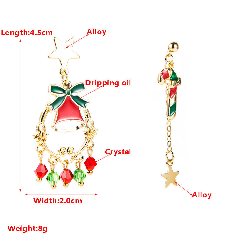 Christmas Series Alloy Dripping Christmas Cane Bells Tassel Earrings Women