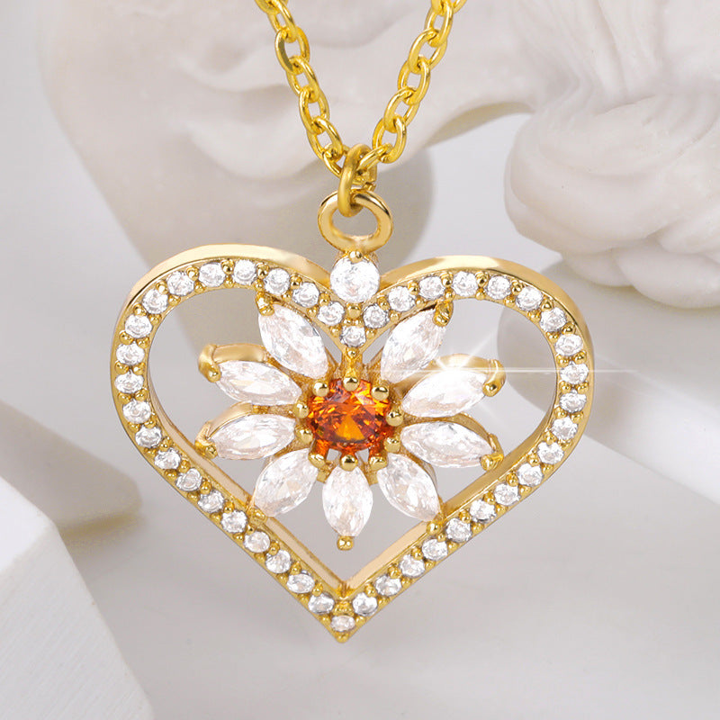 Simple New Product Heart-shaped Flower Hot Red Exotic Love Zircon