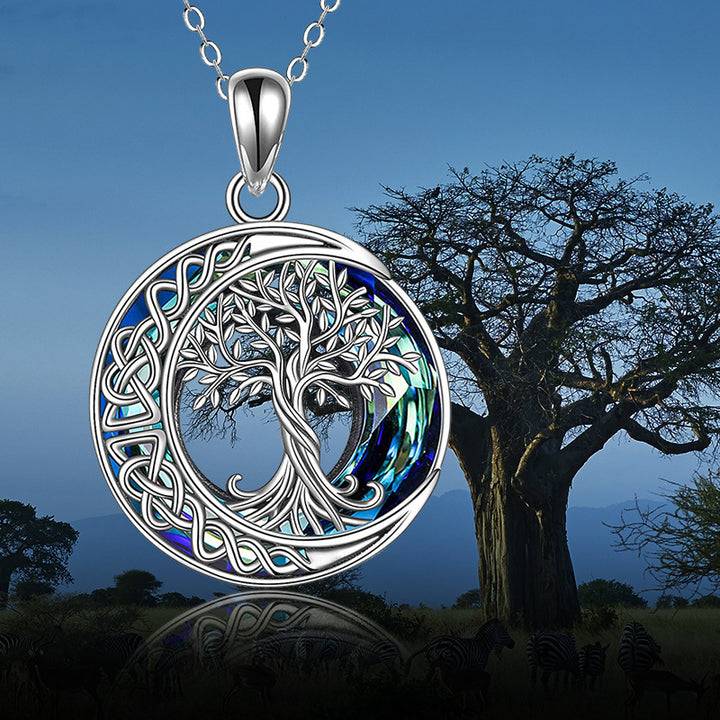 Cross-border New Arrival Crystal Tree Of Life Pendant Moon Tree Necklace