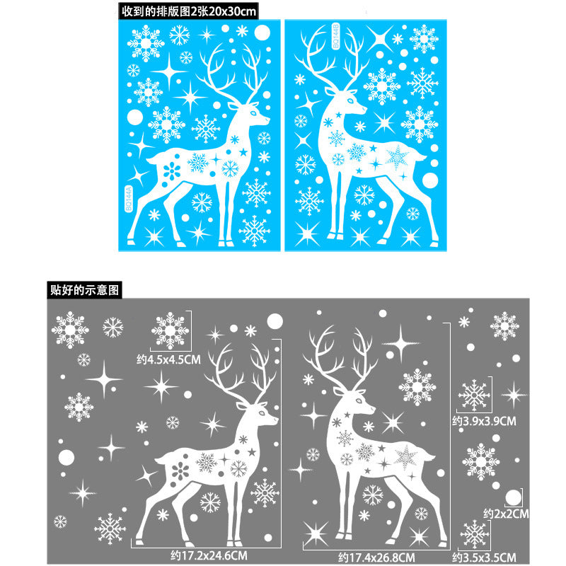 Christmas Decoration Elk Static Sticker White Snowflake Stickers Christmas Window