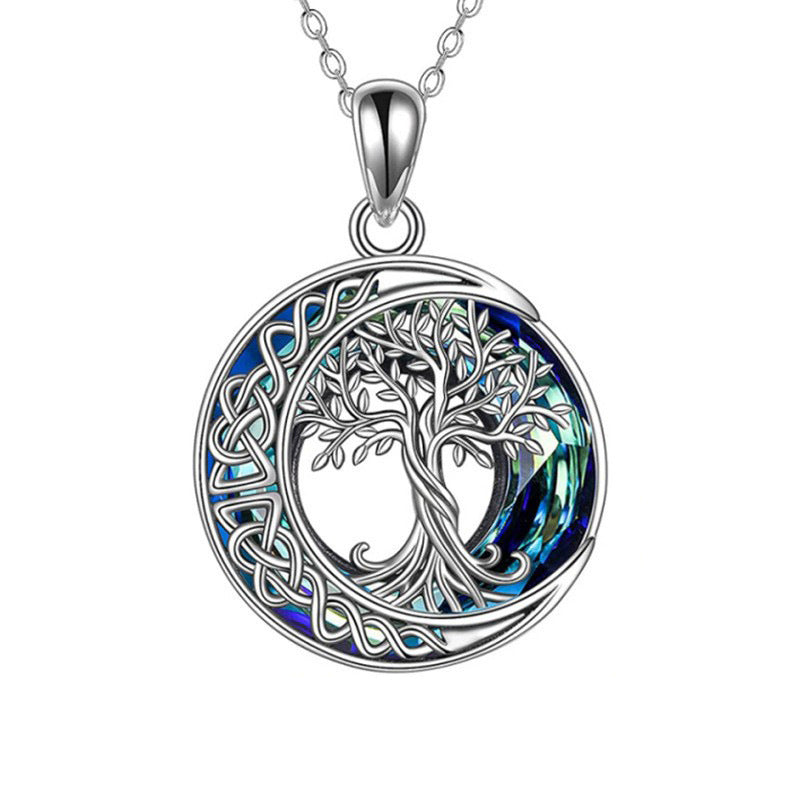 Cross-border New Arrival Crystal Tree Of Life Pendant Moon Tree Necklace